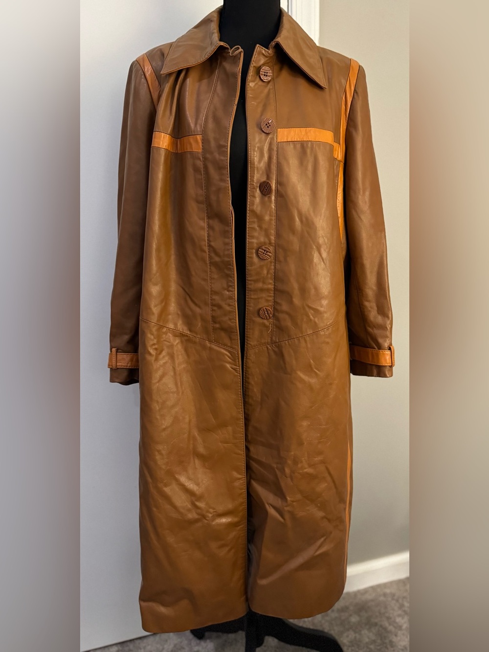 Suburban Heritage Two-Tone Brown Leather Trench Coat Size 14